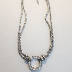 Silver Double Stranded Rhinestone Circle Necklace